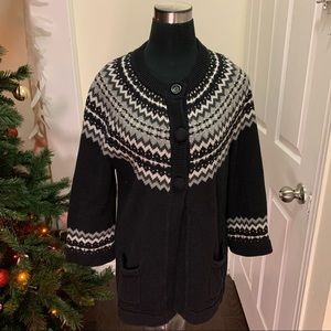 Eight Fair Isle Aztec Pattern Unique Design 3/4Sleeve Cotton Outerwear Cardigan